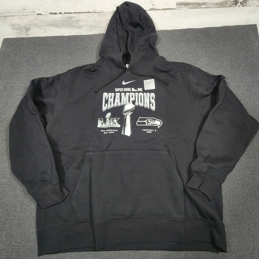 Nike Seattle Seahawks Super Bowl LX Champions Mens XXL Black Hoodie NWT